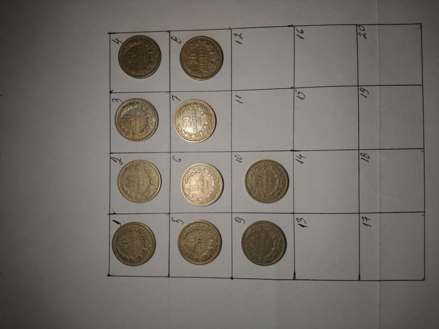 10 броя монети по 20 стотинки от 1906 г.