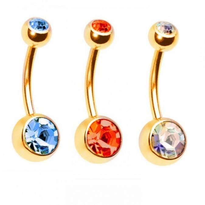 Златна обица на пъп цирконий