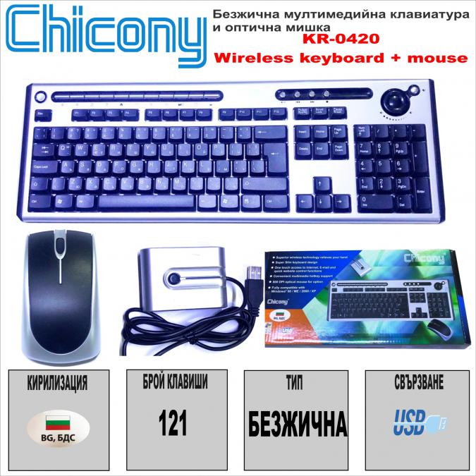 Безжична клавиатура с мишка Chicony Kr-0420, BG по БДС