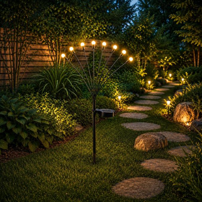 Соларни декоративни градински лампи с 8 LED светлини  комплект 2 броя