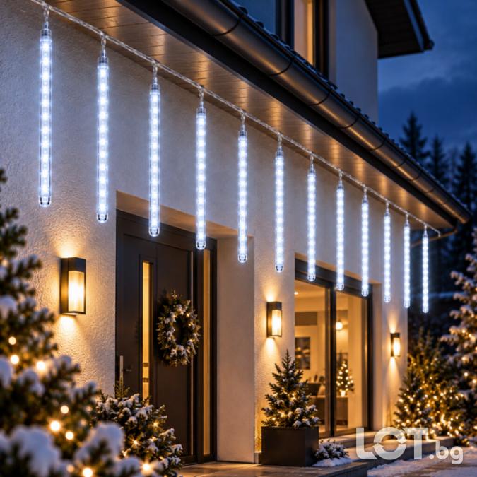 Коледна LED украса Падащи метеори с 10 светещи тръби, 480 LED диода,