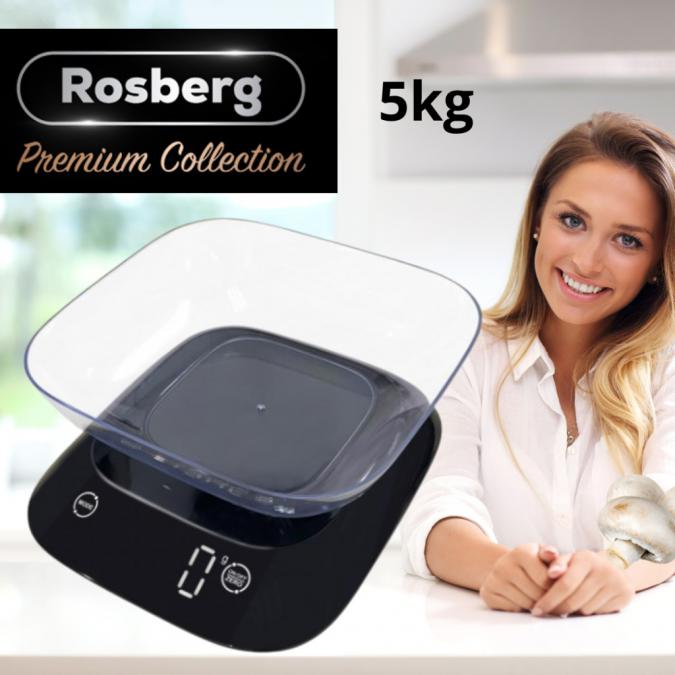 Кухненска везна с купа Rosberg Premium, 5 кг., 3xaaaбатерии, LED екра